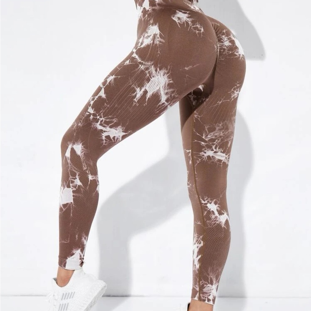 Brown and white workout leggings